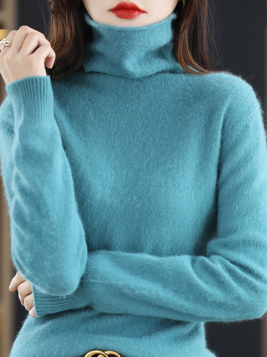 Lässiger, einfarbiger Rollkragenpullover für Damen im Winter