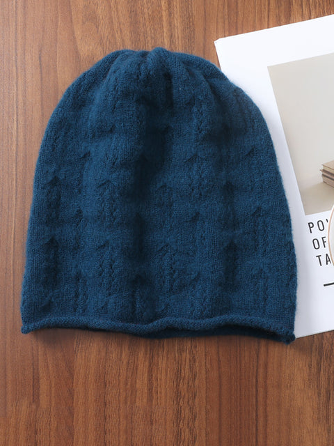 Women Winter Solid Knit Hemming Wool Hat