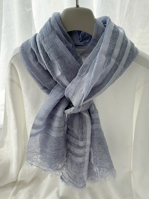 Women Stripe Linen Thin Scarf