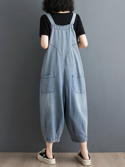 Women Summer Solid Casual Loose Denim Jumpsuits