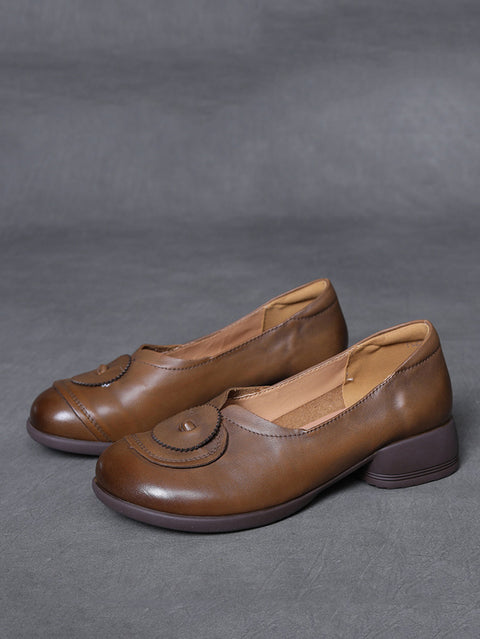 Damen Vintage Leder gespleißte Schuhe mit mittelhohem Absatz