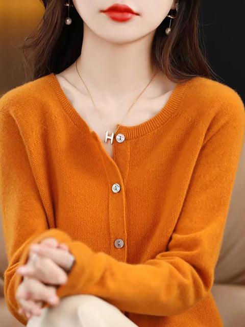 Women Autumn Wool O-Neck Cardigan Knit Sweater