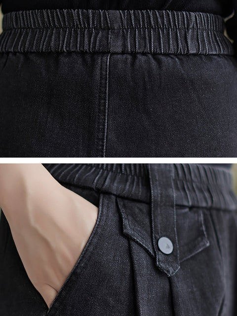 Lässige, mit Fleece gefütterte Denim-Haremshose für Damen