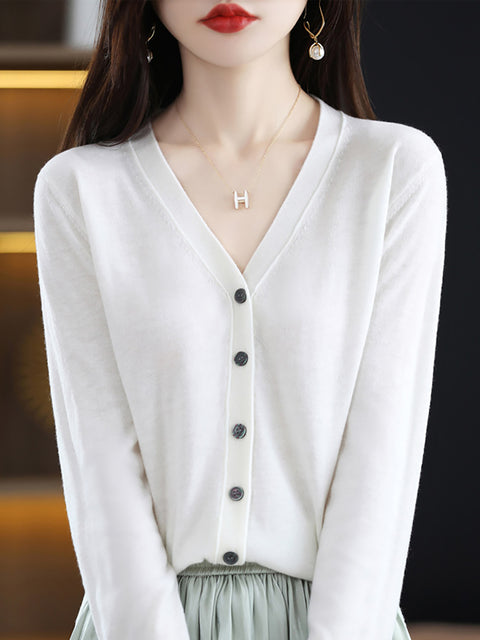 Women Casual Wool Spring V-Neck Cardigan Blouse