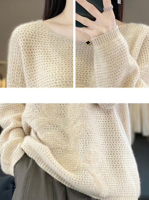 Damen Herbst Lässiger Streifen O-Ausschnitt Wollstrickpullover