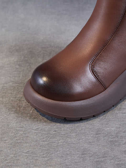 Women Vintage Genuine Leather Fleece-lined Platfrom Boots