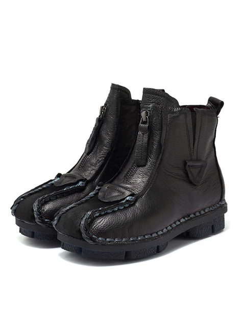 Winter-Vintage-Stiefel aus echtem Leder mit Nähten