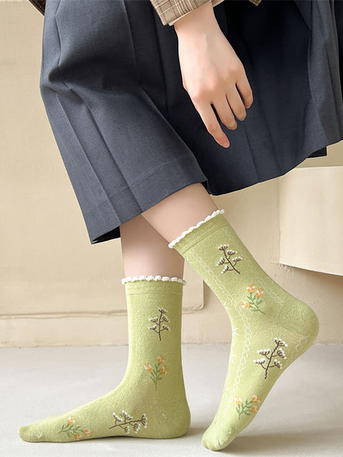 5 Paar Baumwollsocken mit Blumenmuster für Damen