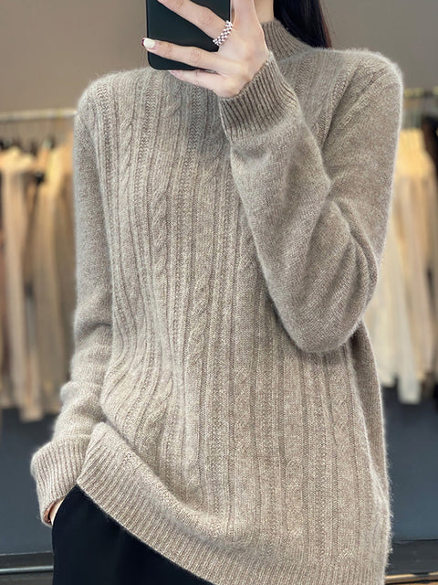 Damen Herbst Lässiger Streifen O-Ausschnitt Wollstrickpullover