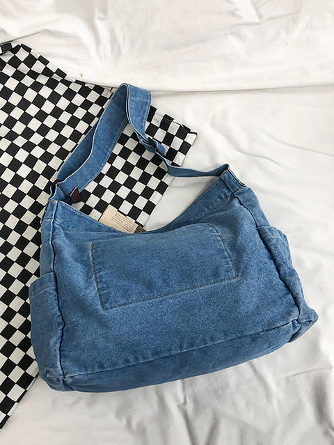 Damen Vintage Solid Denim Große Kapazität Tasche