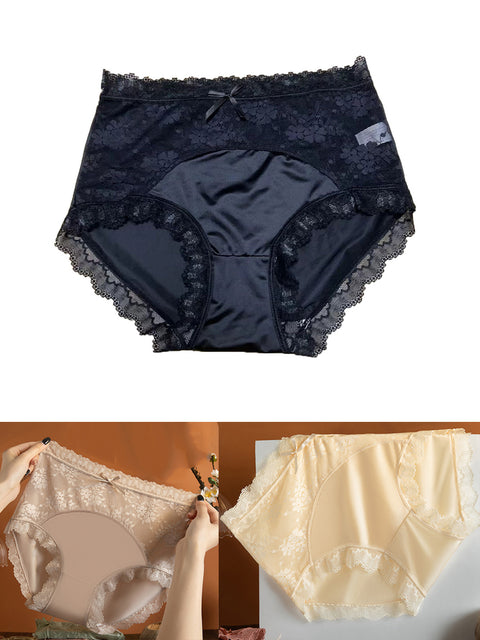 3-teiliges Damen-Unterwäscheset mit Spitzenbesatz und hoher Taille in reiner Farbe