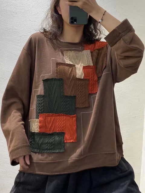 Plus Size Herbst Damen Vintage Patchwork Lose Sweatshirt