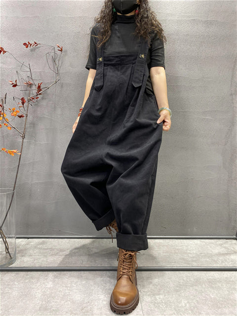 Plus Größe Herbst Frauen Casual Einfarbig Lose Overalls