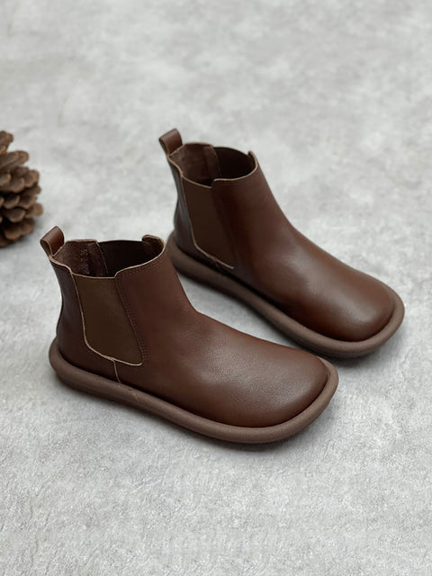 Women Autumn Genuine Leather Flat Casual Martin Boots