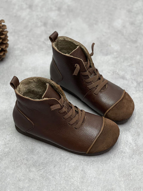 Damen Winter Vintage Leder Kordelzug Spleißen Stiefeletten