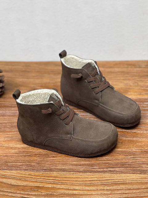 Solide Damen-Stiefeletten aus weichem Leder mit Kordelzug im Vintage-Stil