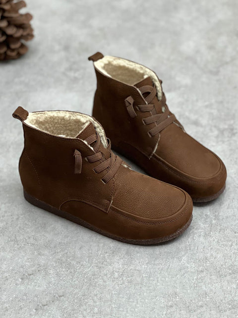 Solide Damen-Stiefeletten aus weichem Leder mit Kordelzug im Vintage-Stil