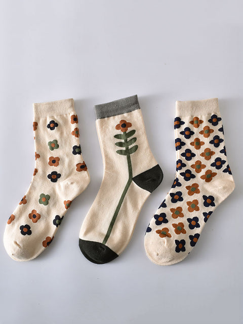 5 Paar lässige Rhomboids-Blumensocken für Damen