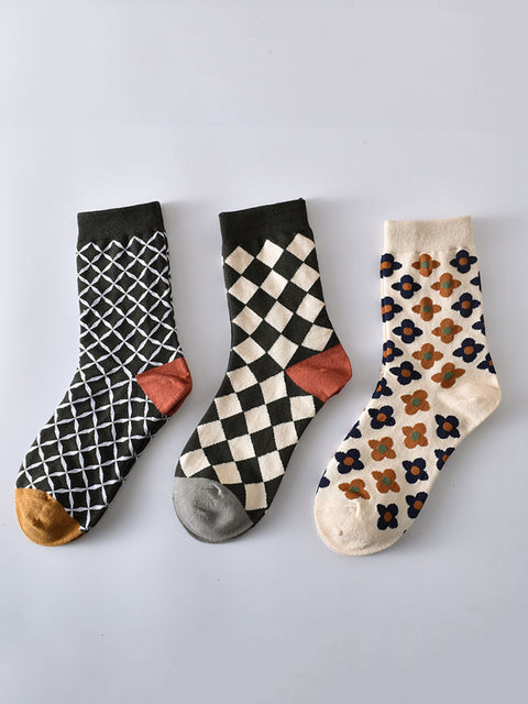 5 Paar lässige Rhomboids-Blumensocken für Damen