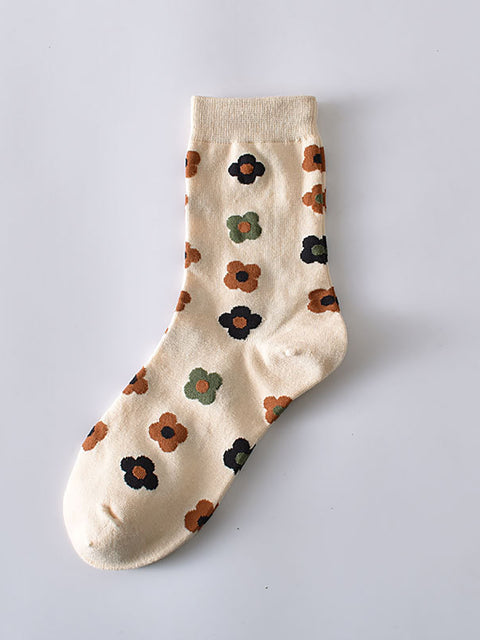 5 Paar lässige Rhomboids-Blumensocken für Damen