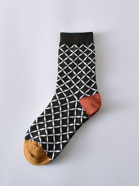 5 Paar lässige Rhomboids-Blumensocken für Damen