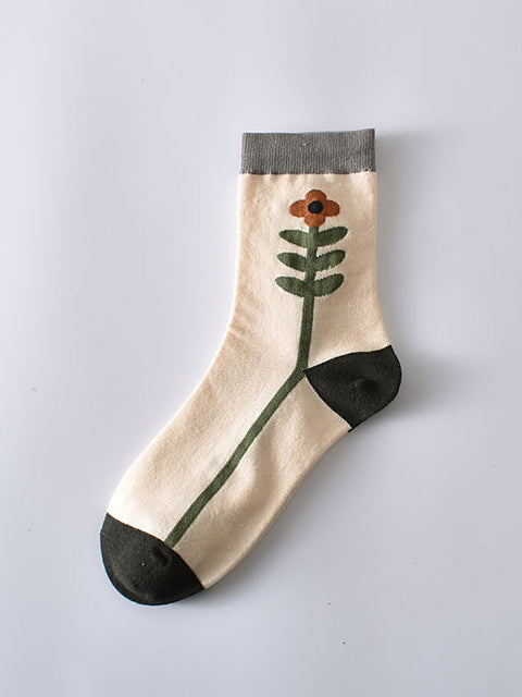 5 Paar lässige Rhomboids-Blumensocken für Damen