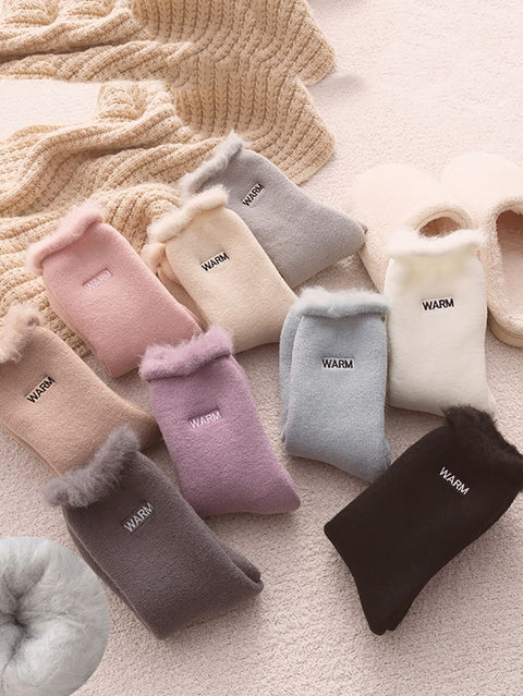 5 Paar Damen-Wintersocken aus fester Baumwolle mit Fleece-Futter