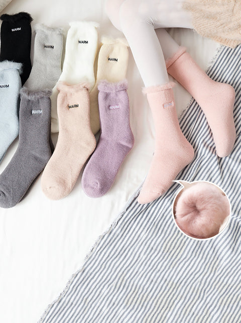 5 Paar Damen-Wintersocken aus fester Baumwolle mit Fleece-Futter