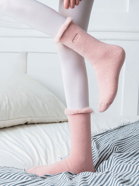 5 Paar Damen-Wintersocken aus fester Baumwolle mit Fleece-Futter