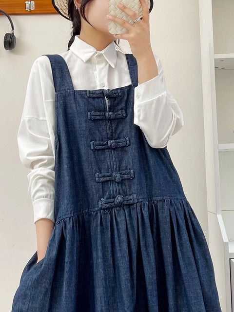 Frauen Frühling Vintage Schnalle Denim Weste Kleid