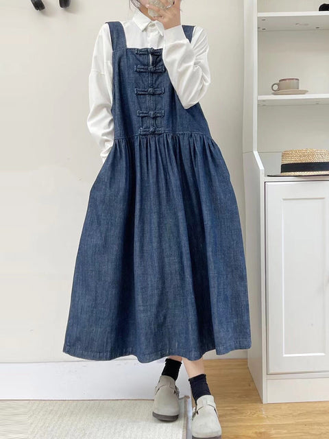 Frauen Frühling Vintage Schnalle Denim Weste Kleid