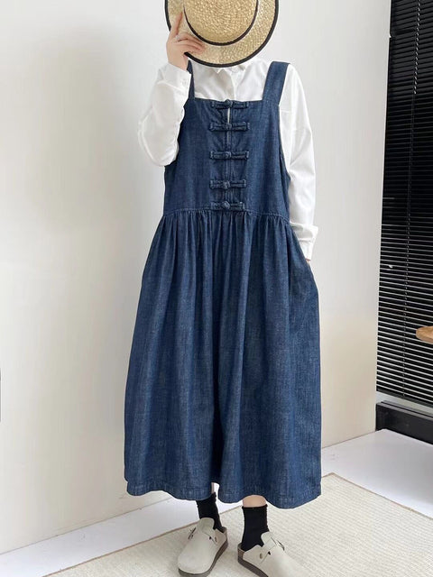 Frauen Frühling Vintage Schnalle Denim Weste Kleid