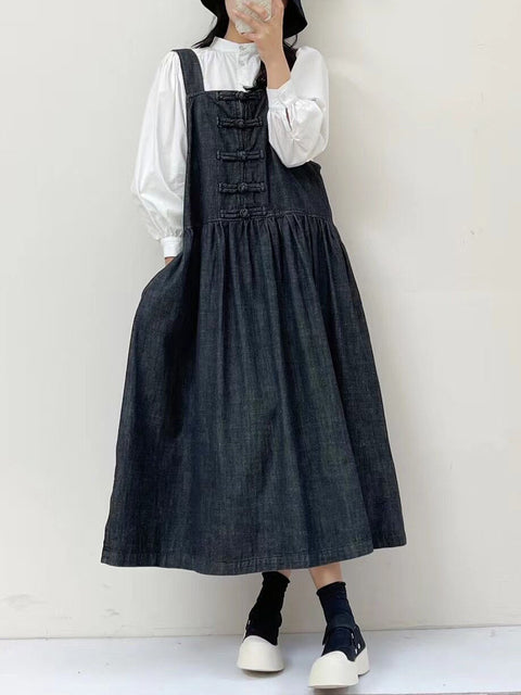 Frauen Frühling Vintage Schnalle Denim Weste Kleid