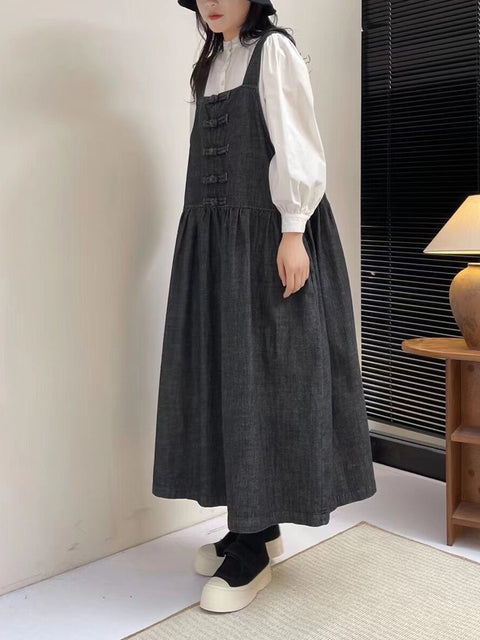 Frauen Frühling Vintage Schnalle Denim Weste Kleid