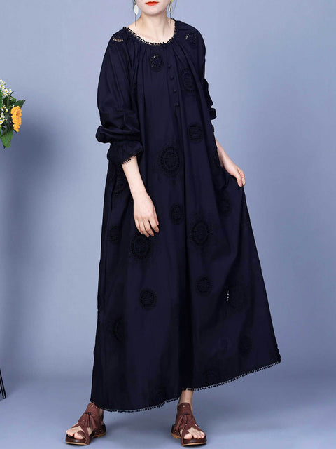 Damen Artsy Spring Maxikleid aus Baumwolle mit fester Stickerei