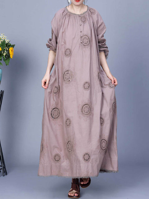 Damen Artsy Spring Maxikleid aus Baumwolle mit fester Stickerei