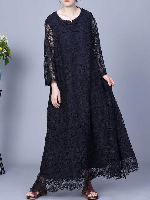 Damen Sommer Artsy Lace Gespleißtes Maxikleid