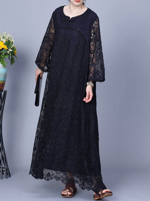 Damen Sommer Artsy Lace Gespleißtes Maxikleid