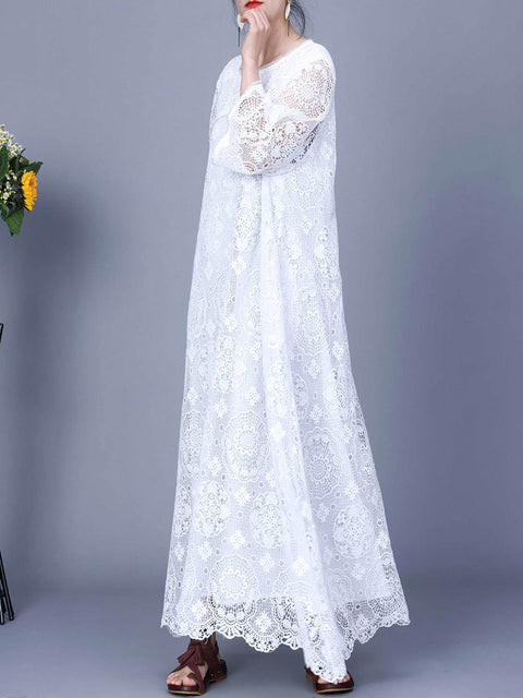 Damen Sommer Artsy Lace Gespleißtes Maxikleid