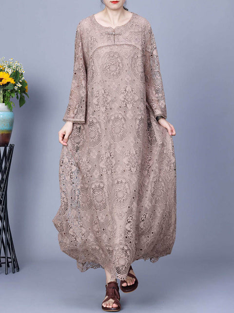 Damen Sommer Artsy Lace Gespleißtes Maxikleid