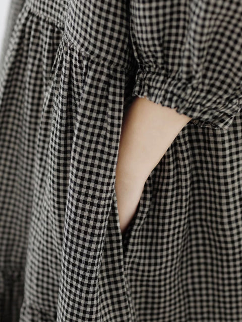 Übergröße Damen Artsy Plaid Gespleißtes Stufenkleid aus 100 % Baumwolle