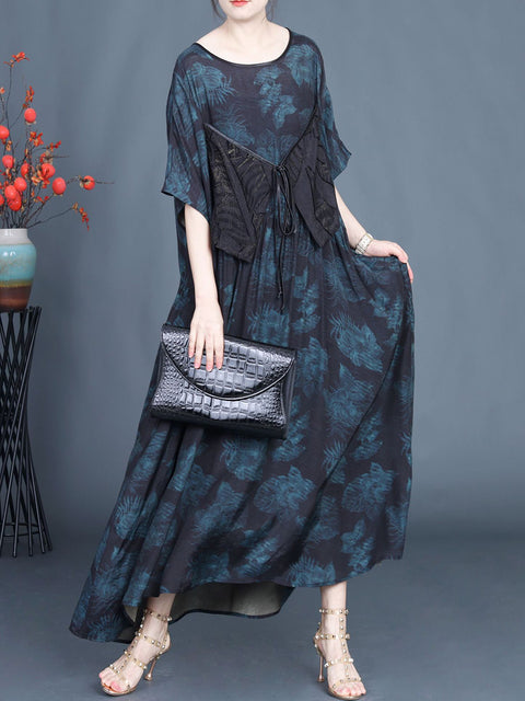 Women Summer Artsy Floral Spliced Strap Maxi Dress