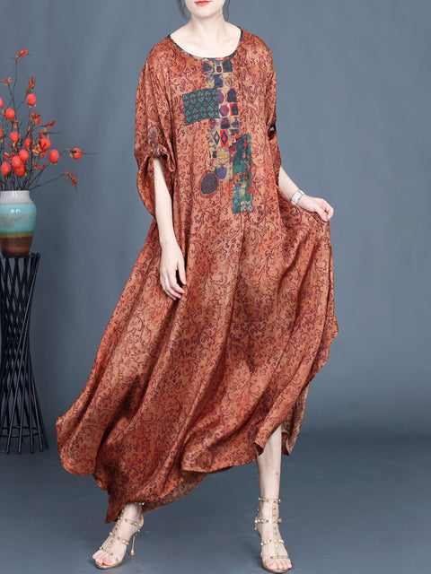 Women Summer Vintage Floral Spliced Maxi Dress