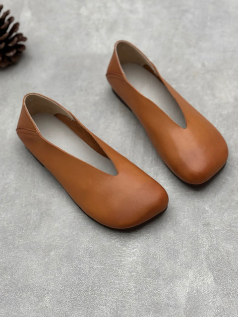 Women Summer Solid Soft Leather Low Heel Shoes