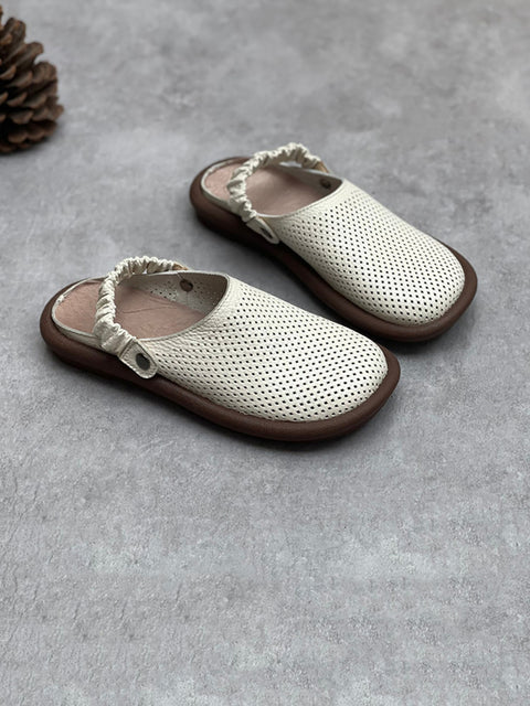 Women Summer Casual Solid Soft Leather Flat Shoes