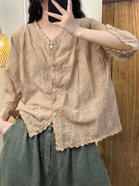 Thumbnail for Damen Sommer Vintage Blumenstickerei Shirt