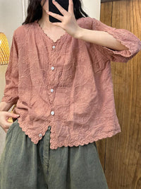 Thumbnail for Damen Sommer Vintage Blumenstickerei Shirt