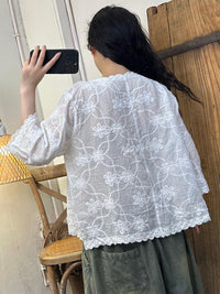 Thumbnail for Damen Sommer Vintage Blumenstickerei Shirt