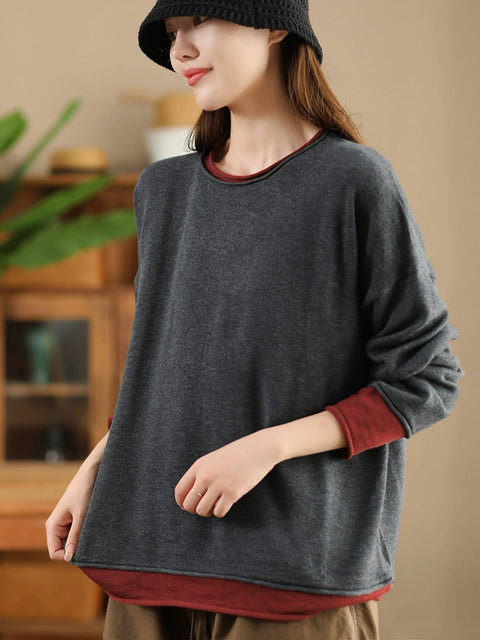 Lässiges Herbst-Sweatshirt aus Baumwolle mit Farbblock-Streifen und O-Ausschnitt für Damen