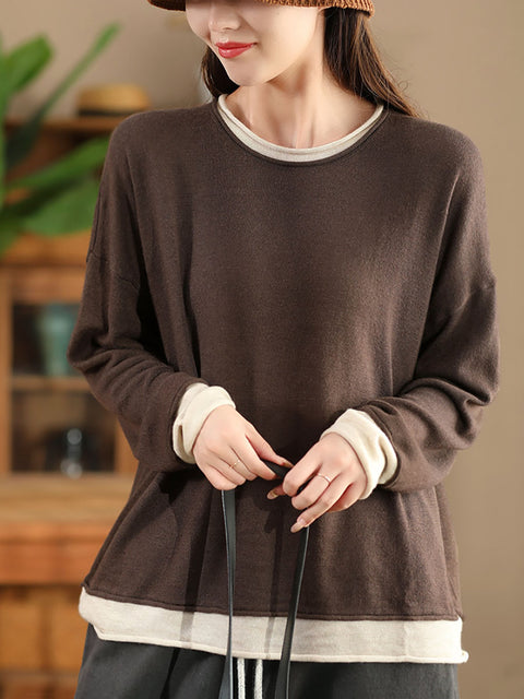 Lässiges Herbst-Sweatshirt aus Baumwolle mit Farbblock-Streifen und O-Ausschnitt für Damen